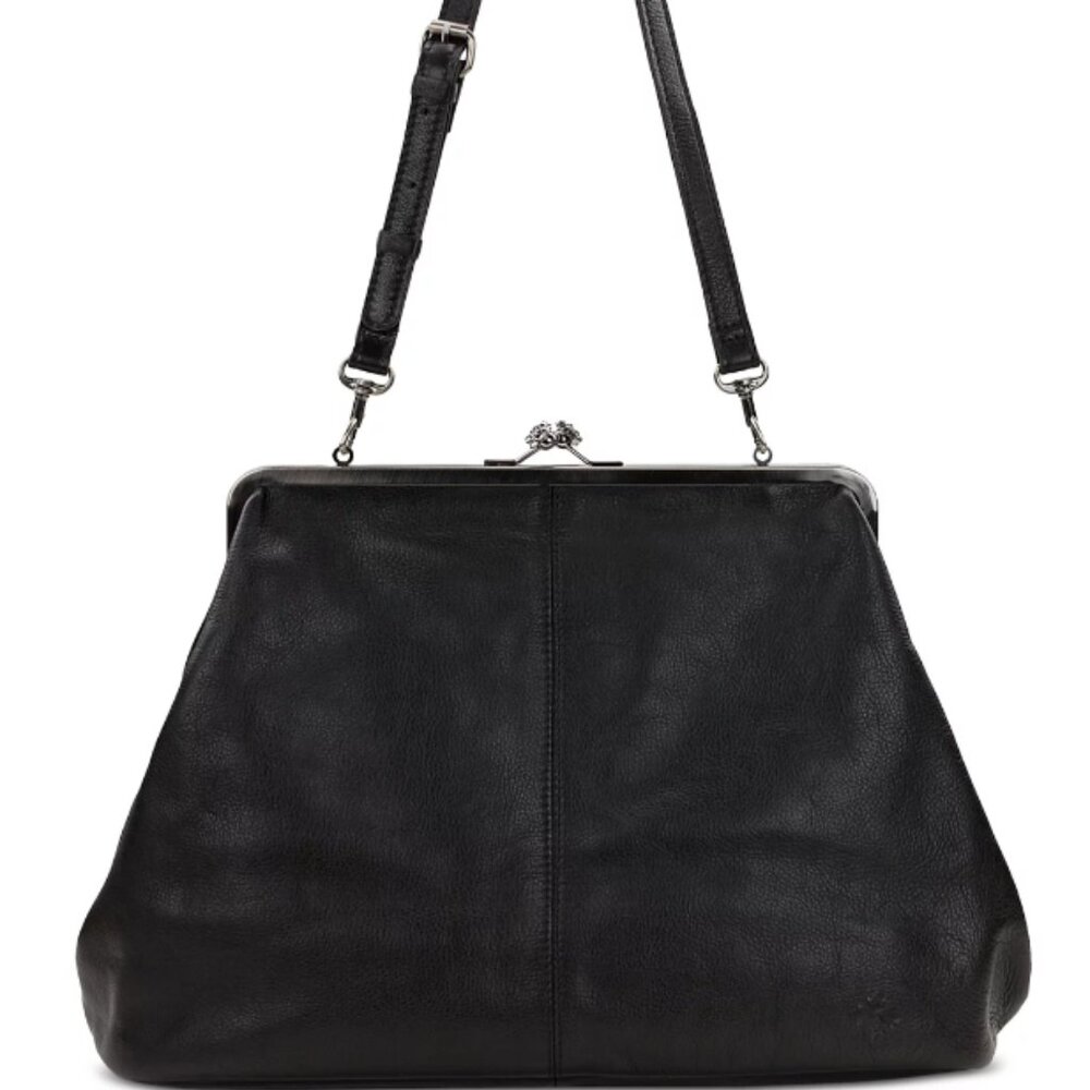 Patricia Nash Serafina Large Leather Kisslock Bag in Black/Brushed Nickel